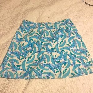 Lilly Pulitzer side 4 mini skirt in blue abs white fish print